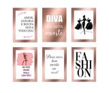 Quadros Moda Rose Gold Loja Roupa Look Fashion Kit 6 Peças