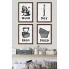 Quadros para Lavanderia - Wash, Dry, Iron, Fold -Quadro Novo