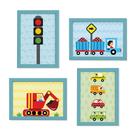 Quadros para Quarto Carros na Cidade 22x32cm Moldura Azul 4u