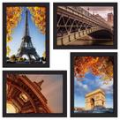 Quadros Paris Fotos para Sala Moldura Preta 33x43cm Kit 4un
