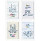 Quadros Paris Ilustrada Sala Moldura Branca 33x43cm Kit 4un