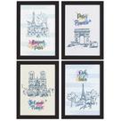 Quadros Paris Ilustrada Sala Moldura Preta 33x43cm Kit 4un