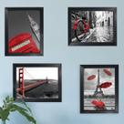 Quadros Paris Londres Cidades Vermelho 22x32cm Moldura Preta