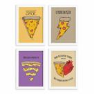 Quadros Pizza Divertida Moldura Branca 33x43cm 4un
