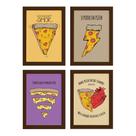 Quadros Pizza Divertida Moldura Marrom 22x32cm 4un