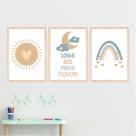 Quadros Quarto Bebê Menina Lua Nuvens Sonhe Alto Kit 3 Peças