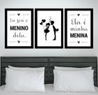 Quadros Quarto Casal Decoração Amor Coração 3 Peças 20x28cm