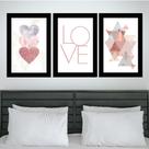 Quadros Quarto Casal Love Abstrato Amor Decorativos 3 Peças