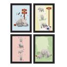 Quadros Rinocerontes Carinhosos Moldura Preta 33x43cm 4un