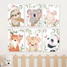 Quadros Safari Panda Quarto Infantil Menina 6 Peças 20x28cm
