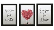 Quadros Sala Fé Gratidão Decorativos Frases Kit 3 Peças