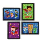 Quadros Super Heróis na Cidade Moldura Preta 4un 22x32cm