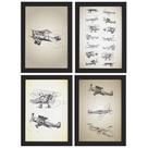 Quadros Vintage Aviões Antigos Moldura Preta 33x43cm 4un
