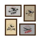 Quadros Vintage Frases Aviões Moldura Marrom 22x32cm Kit 4u Quadros Vintage Frases Aviões Moldura Marrom 22x32cm Kit 4u
