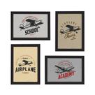 Quadros Vintage Frases Aviões Moldura Preta 22x32cm Kit 4un