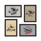 Quadros Vintage Frases Aviões Moldura Preta 22x32cm Kit 4un