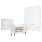 Quarto Bebê Americano 4 Portas Com Berço Americano Q Encanto 3820 Retrô Branco Acetinado Qmovi Henn