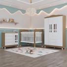 Quarto Bebê Completo Berço Americano 3Em1 Lila Guarda Roupa 4 Portas Cômoda 4 Gavetas 1 Porta 100% MDF