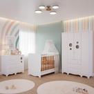 Quarto Bebê Completo Berço Americano Bem 3em1 Guarda Roupas 4 Portas Cômoda 1 Porta Bolinha 100% MDF