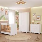 Quarto Bebê Completo Berço Americano Ben 3 em 1 Guarda Roupas 3 Portas Cômoda Junior MDF Faura