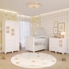 Quarto Bebê Completo Berço Americano Marquesa 3 em 1 Guarda Roupas 3 Portas Cômoda 100% MDF Telinha