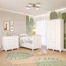 Quarto Bebê Completo Berço Americano Marquesa 3 em 1 Guarda Roupas 3 Portas Cômoda Junior MDF Faura