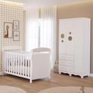 Quarto Bebê Completo Berço Americano Marquesa 3Em1 Guarda Roupa Bolinha 3 Portas 3 Gavetas 100% MDF