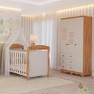 Quarto Bebê Completo Berço Americano Marquesa 3em1 Guarda Roupas 3 Portas Telinha Off White 100%MDF