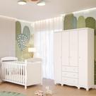Quarto Bebê Completo Berço Americano Marquesa 3em1 Guarda Roupas 4 Portas 3 Gavetas Junior MDF Faura