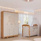 Quarto Bebê Completo Berço Americano Marquesa 3em1 Guarda Roupas 4 Portas 3 Gavetas Telinha Off White 100%MDF