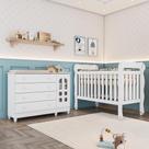 Quarto Bebê Completo Berço Americano Marquesa 3Em1 Lila Cômoda 4 Gavetas 1 Porta 100% MDF
