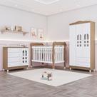 Quarto Bebê Completo Berço Americano Marquesa 3Em1 Lila Guarda Roupa 3 Portas Cômoda Infantil 100% MDF