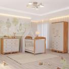 Quarto Bebê Completo Berço Americano Marquesa Cômoda Guarda Roupas 3 Portas Telinha Off White 100%MDF