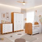 Quarto Bebê Completo Berço Americano Uli Guarda Roupa 4 Portas Cômoda 1 Porta Junior MDF Faura