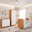 Quarto Bebê Completo Berço Americano Uli Guarda Roupas 2 Portas 3 Gavetas Cômoda Junior MDF Faura
