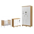 Quarto Bebê Completo Roupeiro Bolinha 3 Portas Berço Cloe MDF -