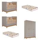 Quarto Bebê Gêmeos 2 Berço Mini Cama Guarda Roupa Liza e 2 Colchões Gazin Permobili