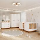Quarto Bebê Gêmeos com 2 Berços Mini Cama Cômoda e Guarda Roupa Liza Permobili