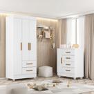 Quarto Bebê Infantil com Guarda-roupa 3 Portas e 2 Gavetas com Cômoda 4 Gavetas e 1 Porta