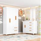 Quarto Bebê Infantil com Guarda-roupa 4 Portas e 2 Gavetas com Cômoda 4 Gavetas e 2 Portas Lite