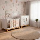 Quarto Bebe Infantil Q Encanto Berço Vira Cama e Comoda Sapateira 1 Porta 4 Gavetas Slim Qmovi