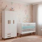 Quarto Bebe Infantil Q Encanto Berço Vira Cama e Guarda Roupas 3 Portas 2 Gavetas Retrô Qmovi
