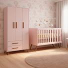 Quarto Bebe Infantil Q Encanto Berço Vira Cama e Guarda Roupas 3 Portas 2 Gavetas Retrô Qmovi