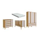 Quarto Bebe Moveis Peroba Berço 3x1, cômoda e Guarda Roupa Theo + colchao