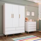 Quarto Bebê Retrô Completo Guarda Roupa 3 Portas Lorena Cômoda Gaveteiro 100% MDF