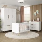 Quarto Bebe Retro Completo Lunna Guarda Roupa 3 Portas Comoda 1 Porta e Berço Branco