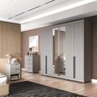 Quarto Casal com Guarda-roupa 6 Portas, Cômoda e 2 Mesas de Cabeceira Newton