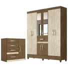 Quarto Casal Com Guarda Roupa Portugal Esp. 8 Portas 1 Gaveta Cômoda Vênus 1 Porta 4 Gavetas Castanho Wood Avelã Flex Moval