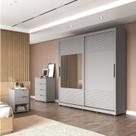 Quarto Casal Completo com Guarda-roupa Malthus 2 Portas de Correr, 1 Cômoda e 2 Mesas de Cabeceira