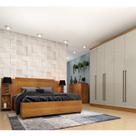 Quarto Casal Completo Guarda Roupa 6 Portas com Cômoda Cama e Cabeceira Bege/Cinamomo/Off White